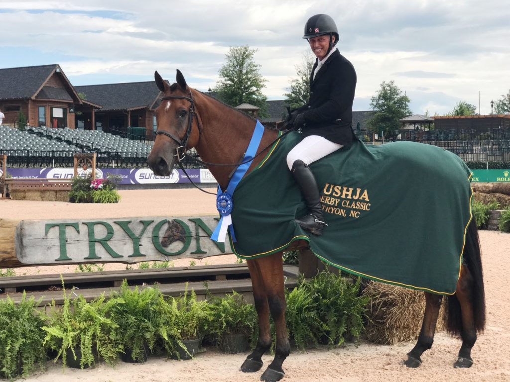 Todd Minikus and Exceptional after winning the $15 thousand USHJA National Hunter Derby (Photo courtesy of Todd Minikus)